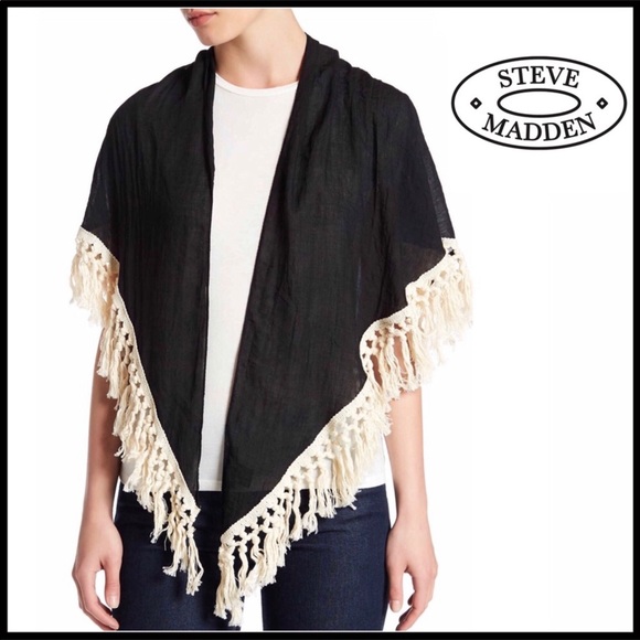STEVE MADDEN WRAP TASSEL FRINGE COVERUP CAPE A2C - Picture 2 of 5
